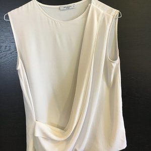 MM LaFleur Ivory Drape-Front Sleeveless Top